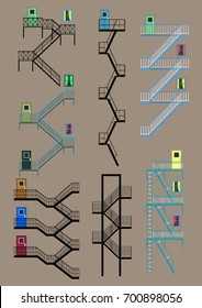 Vector Set of Fire Escapes, Doors and Windows