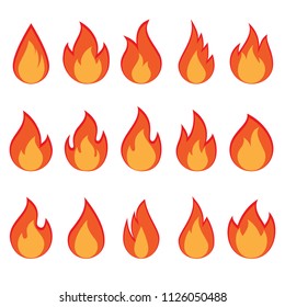 vector set of fire flames on white background