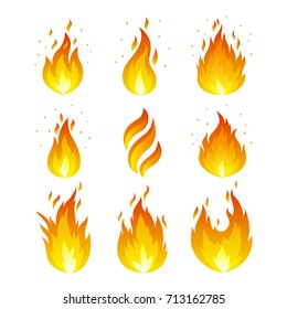 Vector set of fire icons. Flame icons in a flat style.