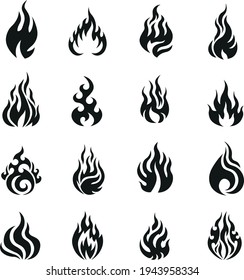 Vector set of fire icons. Illustrations for creating tattoos, logos, and prints.