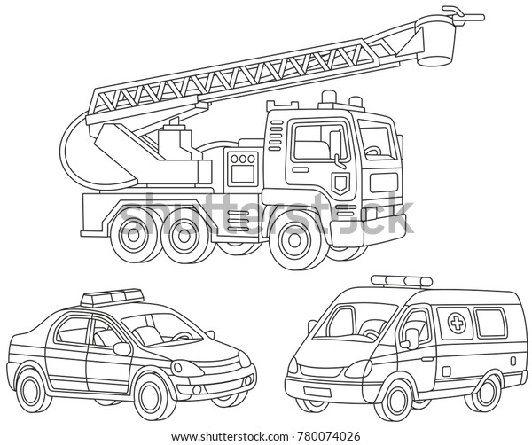 vector set fire truck ambulance car stock vector royalty