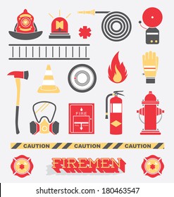 Vector Set: Firefighter Flat Icons and Symbols