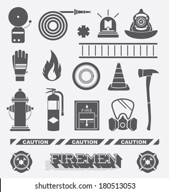 Vector Set: Firefighter Flat Icons and Symbols