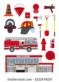 Vector set of fireman equipment.