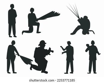 vector set of fireman sillhouette with diferent style isolated on white background
