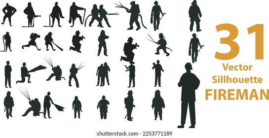 vector set of fireman sillhouette with diferent style isolated on white background