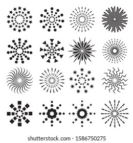 Vector set of firework icons isolated on white background.