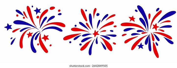Vector set of fireworks for American Independence Day.