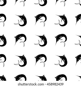 Vector Set of Fish Isolated on White Background. Marlin Seamless Pattern