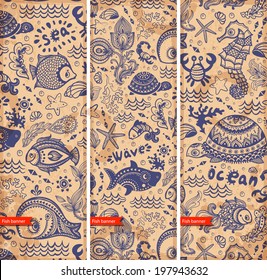 Vector set of fish and shells for your business 