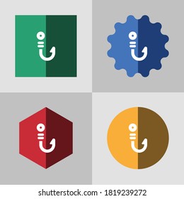 vector set fishing hook flat color icon