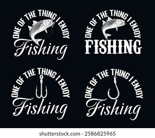 Vector set of fishing lettering bundle with fish, double hook illustrations
