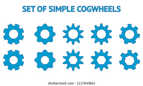 Vector set of five cogwheels with two variations each.