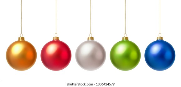 Vector set of five colored Christmas balls.