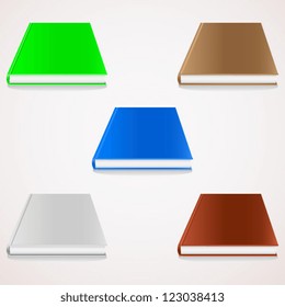 Vector set. Five colorful books. Perspective view.