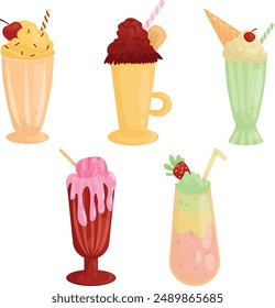 Vector set with five milkshakes.