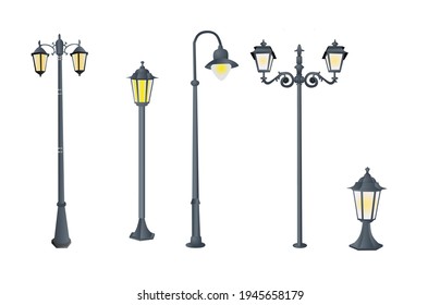 Conjunto de vectores de cinco piezas luces de jardín.