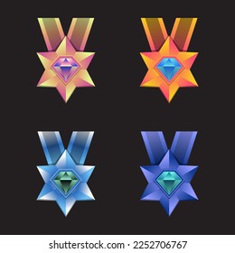 Vector set of five-star diamond necklaces with several bright color variations