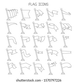vector set of flag and pennant icons thin line