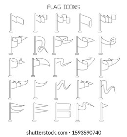 vector set of flag and pennant icons thin line design