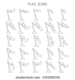 vector set of flag and pennant icons thin line design
