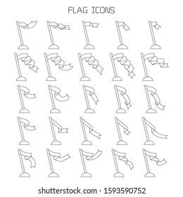 vector set of flag and pennant icons thin line design