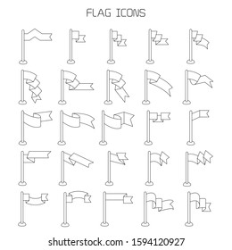 vector set of flag and pennant icons thin line design