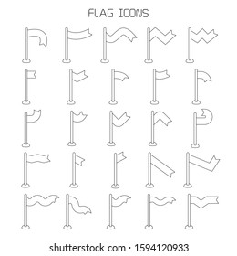 vector set of flag and pennant icons thin line design