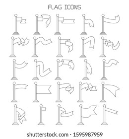 vector set of flag and pennant icons thin line design