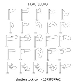 vector set of flag and pennant icons thin line design