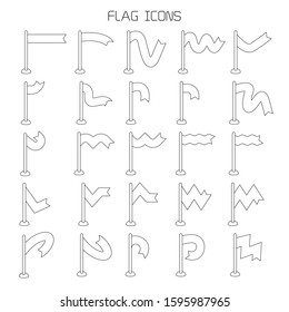 vector set of flag and pennant icons thin line design