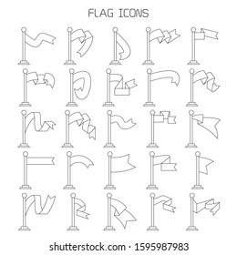 vector set of flag and pennant icons thin line design