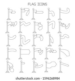 vector set of flag and pennant icons thin line design