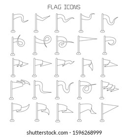 vector set of flag and pennant icons thin line design