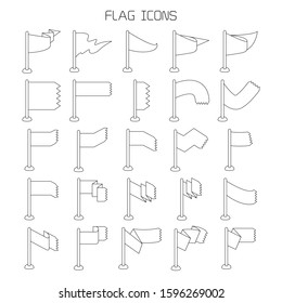 vector set of flag and pennant icons thin line design