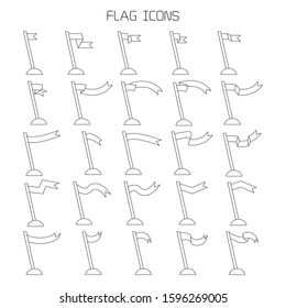 vector set of flag and pennant icons thin line design