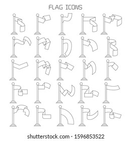 vector set of flag and pennant icons thin line design