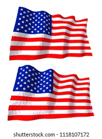 Vector set. Flag of the USA. Realistically developing in the wind.