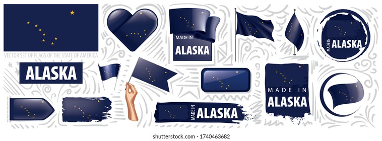 Vector set of flags of the American state of Alaska in different designs