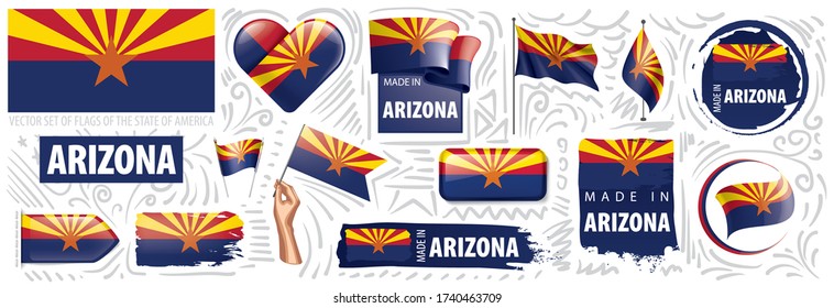 Vector set of flags of the American state of Arizona in different designs