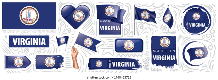 Vector set of flags of the American state of Virginia in different designs