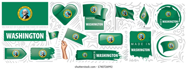 Vector set of flags of the American state of Washington in different designs