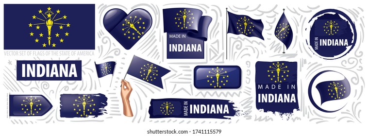 Vector set of flags of the American state of Indiana in different designs