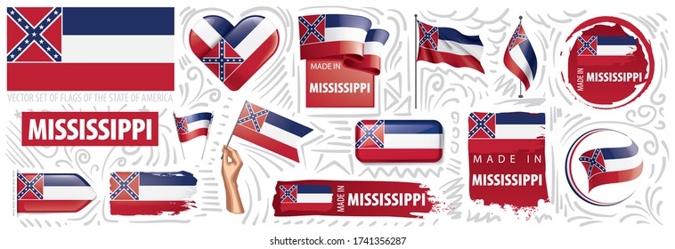 Vector set of flags of the American state of Mississippi in different designs