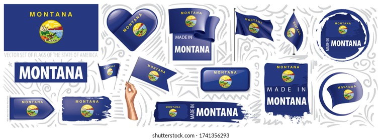 Vector set of flags of the American state of Montana in different designs