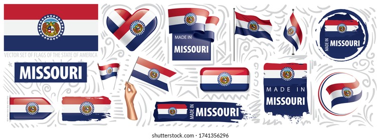 Vector set of flags of the American state of Missouri in different designs