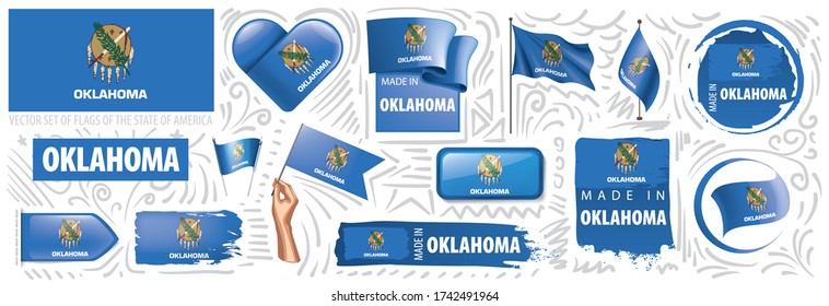 Vector set of flags of the American state of Oklahoma in different designs