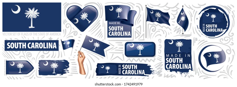 Vector set of flags of the American state of South Carolina in different designs