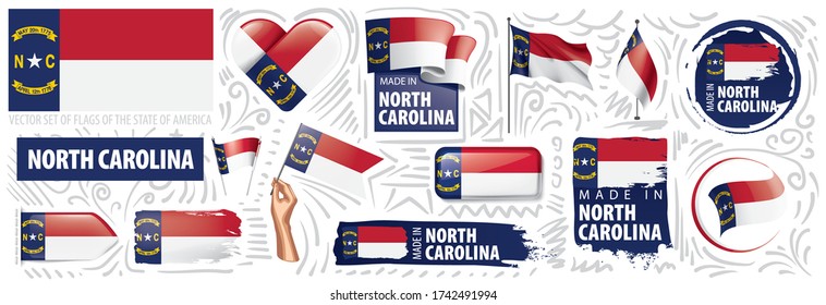 Vector set of flags of the American state of North Carolina in different designs