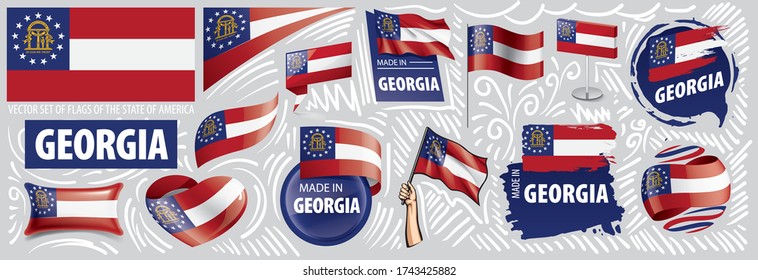 Vector set of flags of the American state of Georgia in different designs